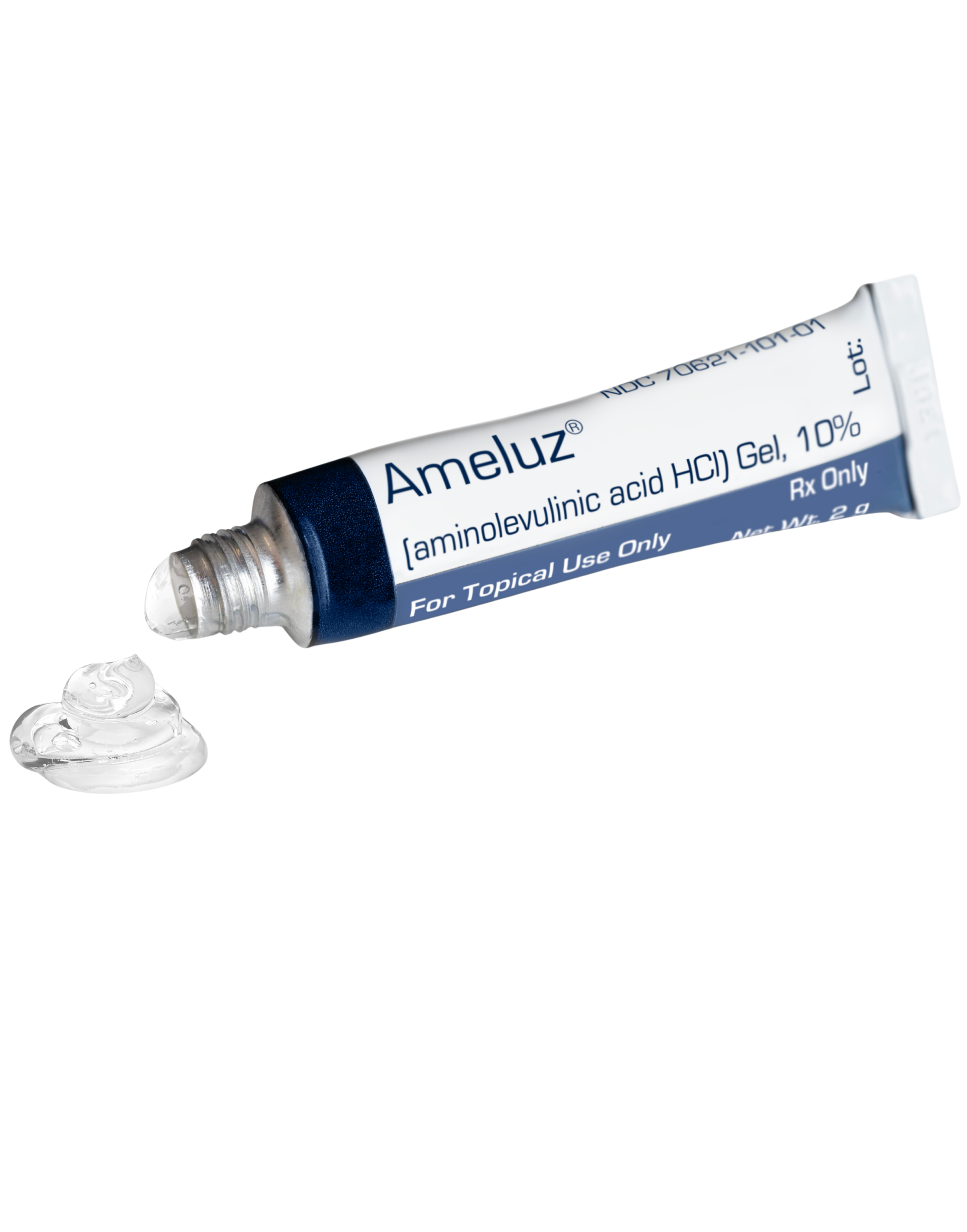 AMELUZ® (aminolevulinic acid HCl) topical gel, 10%, in its product packaging.